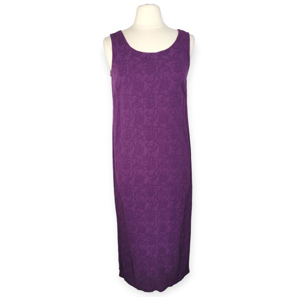 Vintage KARIN STEVENS Purple Floral Midi Dress Size 12 Jacquard Fairy Grunge 90s